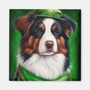 Australian Shepherd dog in St. Patrick's Day Dress Magnet