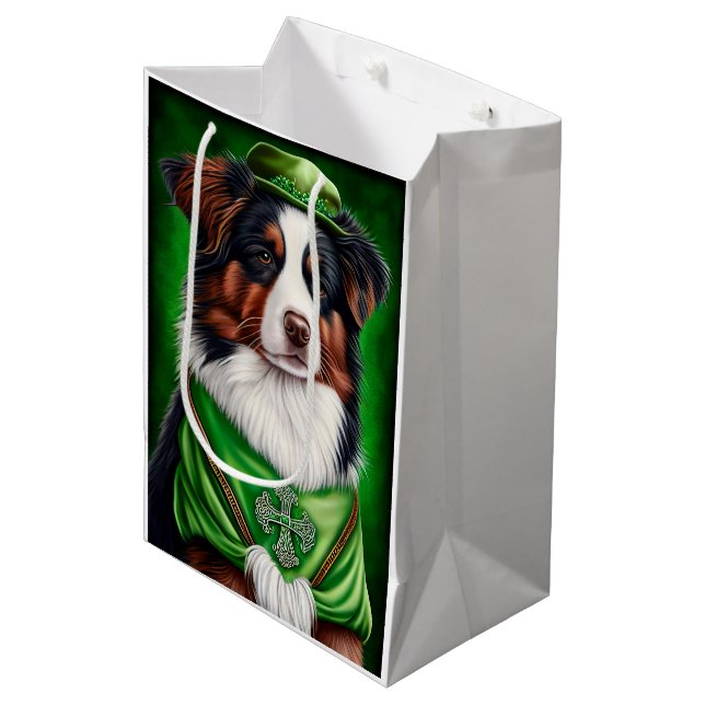 Australian Shepherd dog in St. Patrick's Day Dress Medium Gift Bag (Front Angled)
