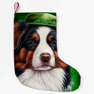 Australian Shepherd dog in St. Patrick's Day Dress Small Christmas Stocking
