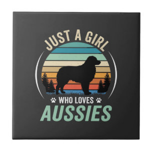 Australian Shepherd Dog Lover Retro Sunset Aussies Ceramic Tile