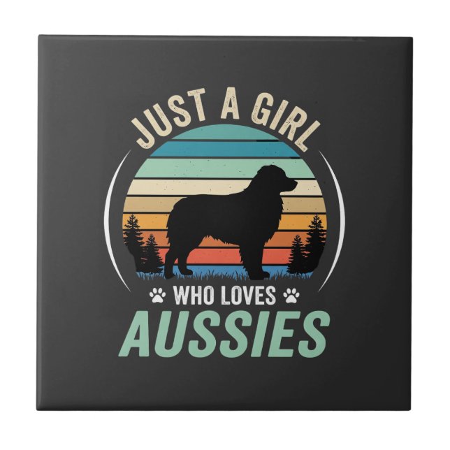 Australian Shepherd Dog Lover Retro Sunset Aussies Ceramic Tile (Front)