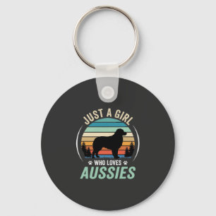 Australian Shepherd Dog Lover Retro Sunset Aussies Key Ring