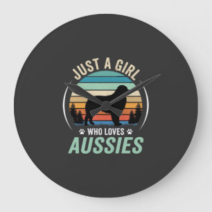 Australian Shepherd Dog Lover Retro Sunset Aussies Large Clock