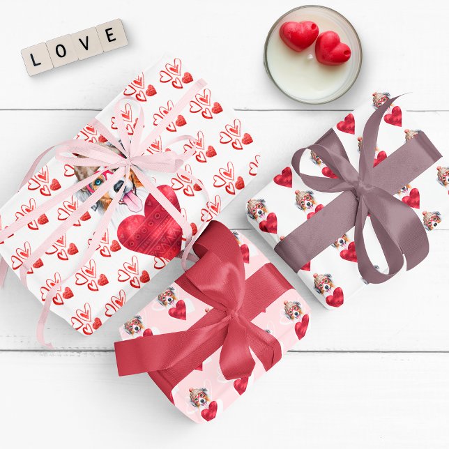 Australian Shepherd Dog Lover Valentines Gift Wrapping Paper Sheet (Creator Uploaded)