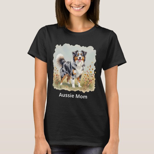 Australian Shepherd Dog Merle Long Tail Aussie Mum T-Shirt (Front)