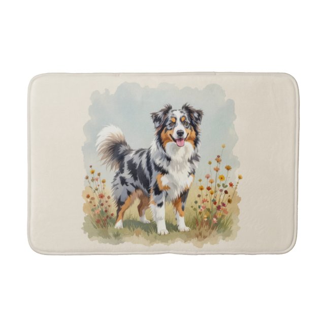 Australian Shepherd Dog Merle Long Tail Bath Mat (Front)