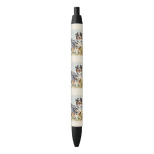 Australian Shepherd Dog Merle Long Tail Black Ink Pen