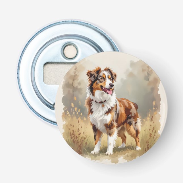 Australian Shepherd Dog Merle Long Tail Bottle Opener (Front)