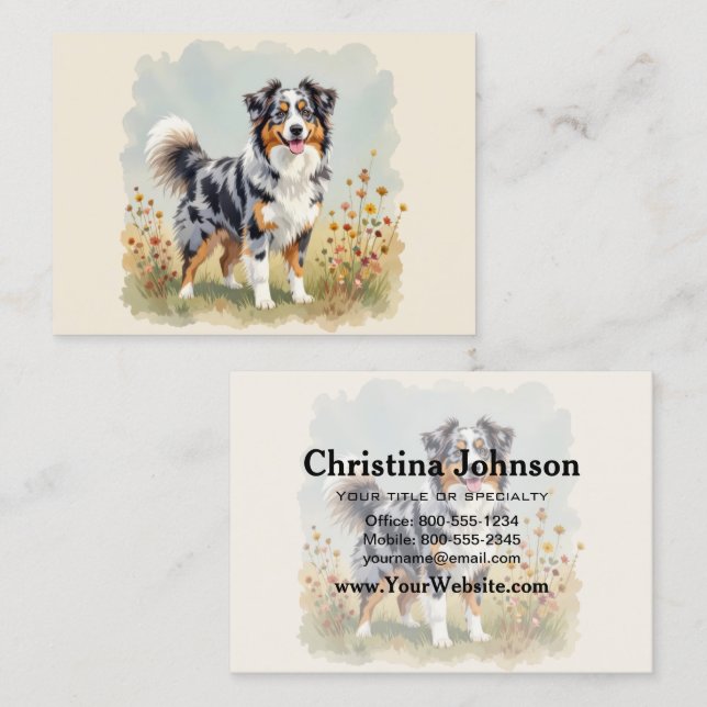 Australian Shepherd Dog Merle Long Tail Business Card (Front/Back)