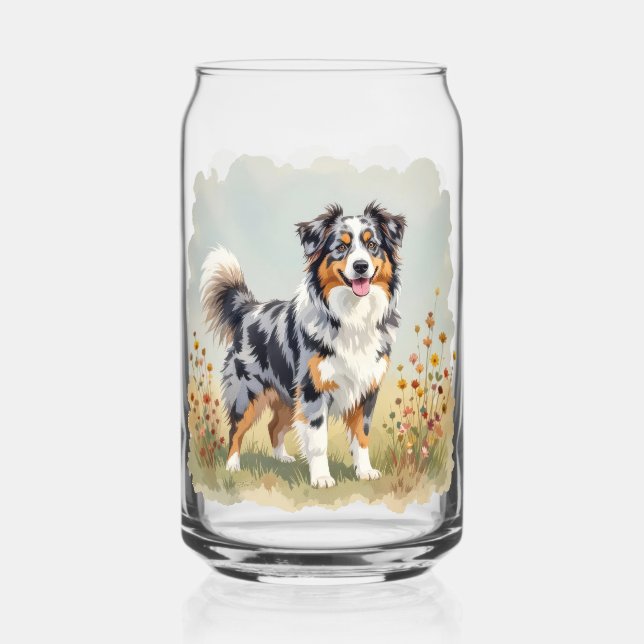 Australian Shepherd Dog Merle Long Tail Can Glass (Front)