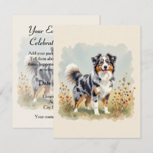 Australian Shepherd Dog Merle Long Tail Invitation