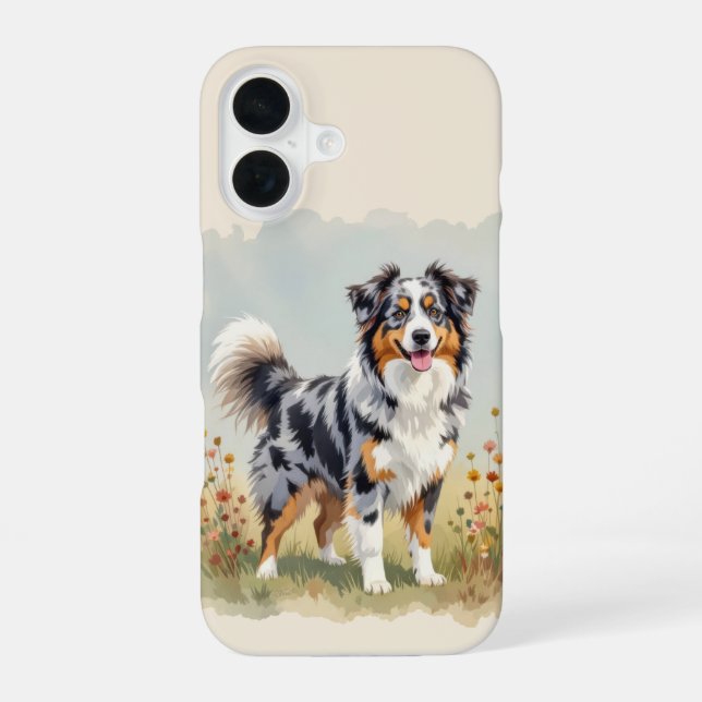 Australian Shepherd Dog Merle Long Tail iPhone 16 Case (Back)