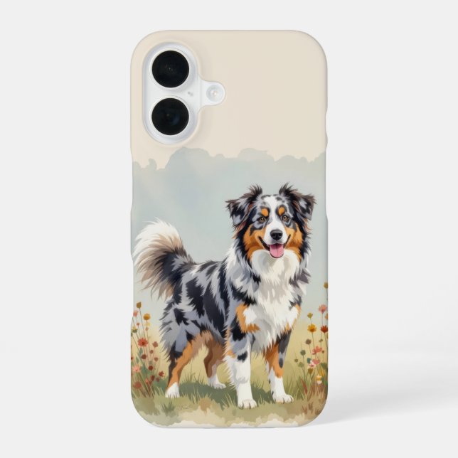 Australian Shepherd Dog Merle Long Tail iPhone 16 Case (Back)