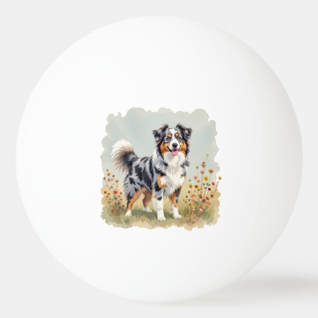 Australian Shepherd Dog Merle Long Tail Ping Pong Ball (Front)
