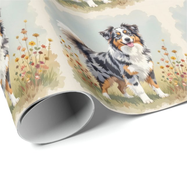 Australian Shepherd Dog Merle Long Tail Wrapping Paper (Roll Corner)