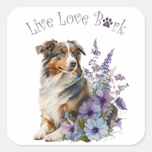 Australian Shepherd Dog Mum Floral Square Sticker