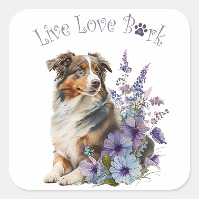 Australian Shepherd Dog Mum Floral Square Sticker (Front)