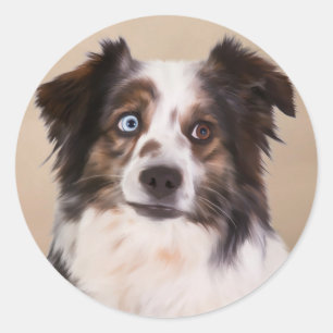 Australian Shepherd Dog Oil Painting Art Classic Round Sticker