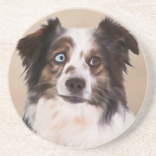 Australian Shepherd Dog Oil Painting Art Coaster