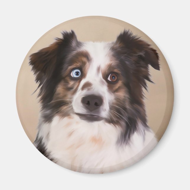 Australian Shepherd Dog Oil Painting Art Magnet (Front)