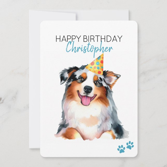 Australian Shepherd Dog Personalise Happy Birthday Card (Front)