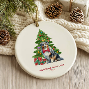Australian Shepherd Dog Personalised Christmas Ceramic Ornament