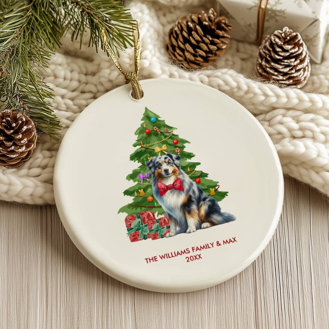 Australian Shepherd Dog Personalised Christmas Ceramic Ornament (Creator Uploaded)