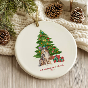 Australian Shepherd Dog Personalised Christmas Ceramic Ornament