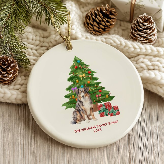 Australian Shepherd Dog Personalised Christmas Ceramic Ornament (Creator Uploaded)