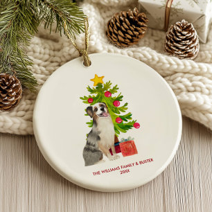 Australian Shepherd Dog Personalised Christmas Ceramic Ornament
