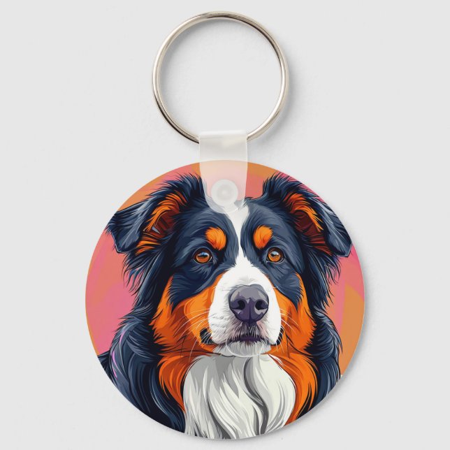 Australian Shepherd Dog Portrait Daily Accent Key Ring (Front)