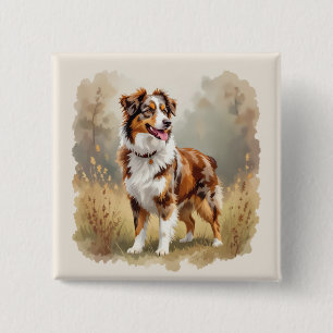Australian Shepherd Dog Red Merle Aussie 15 Cm Square Badge