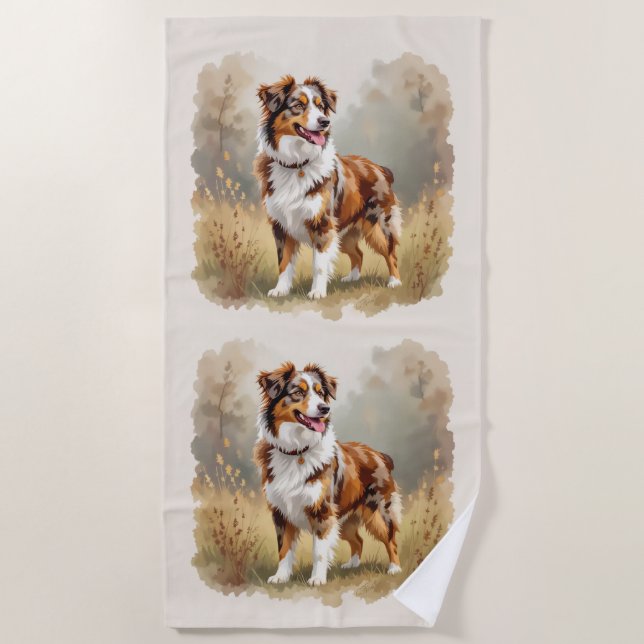Australian Shepherd Dog Red Merle Aussie Beach Towel (Front)