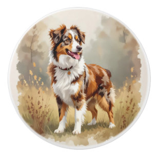 Australian Shepherd Dog Red Merle Aussie Ceramic Knob
