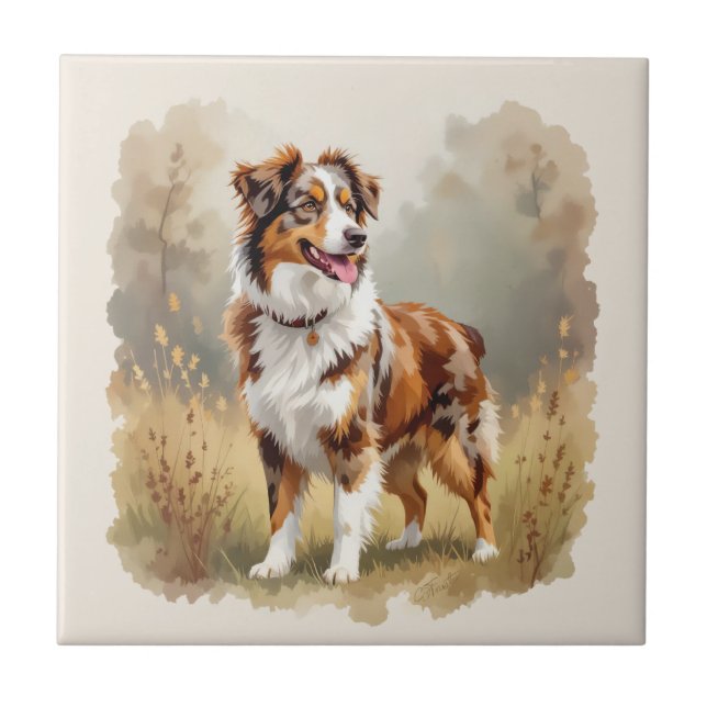 Australian Shepherd Dog Red Merle Aussie Ceramic Tile (Front)