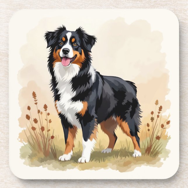 Australian Shepherd Dog Red Merle Aussie Coaster (Front)