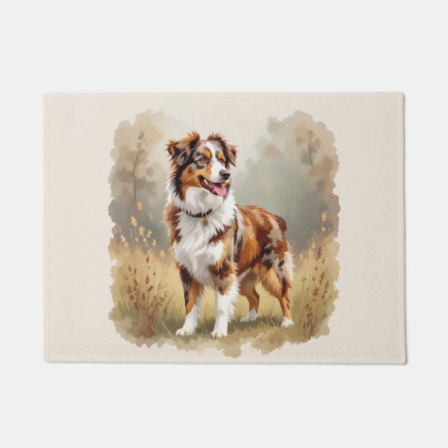Australian Shepherd Dog Red Merle Aussie Doormat (Front)