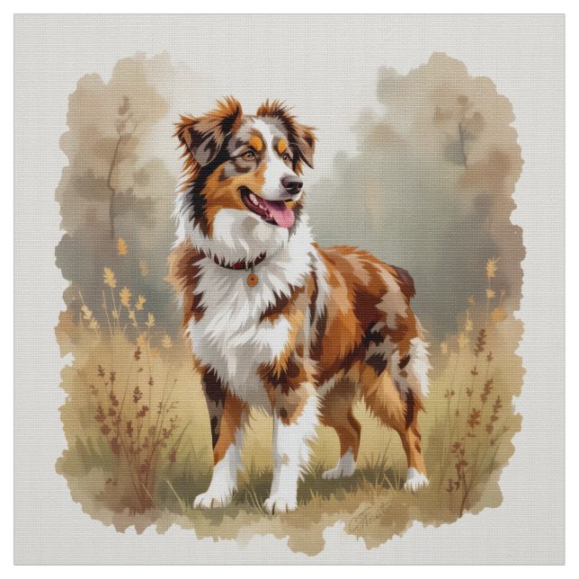 Australian Shepherd Dog Red Merle Aussie Fabric (Swatch)