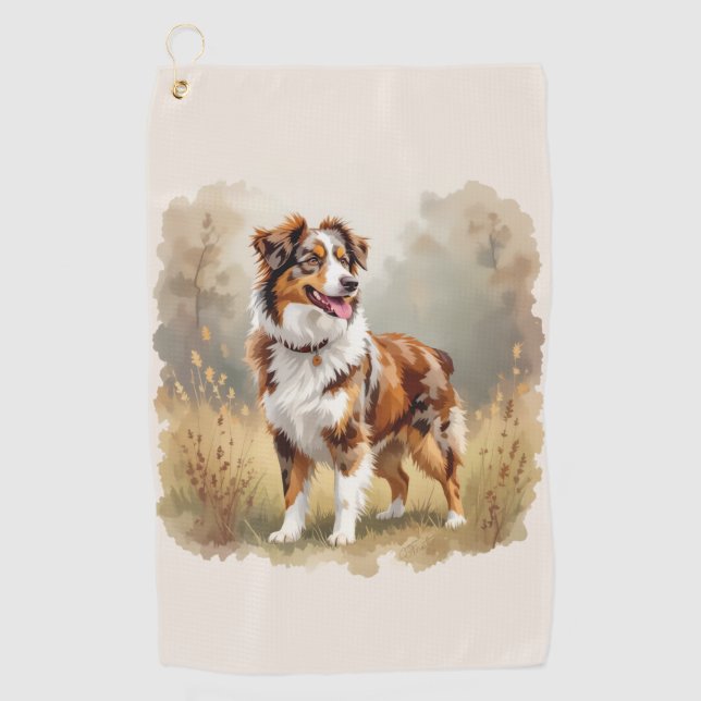 Australian Shepherd Dog Red Merle Aussie Golf Towel (Front)