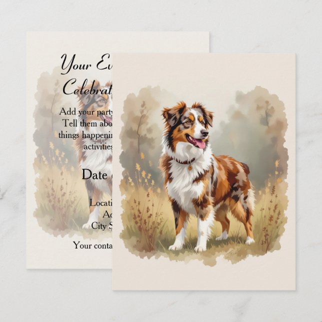 Australian Shepherd Dog Red Merle Aussie Invitation (Front/Back)