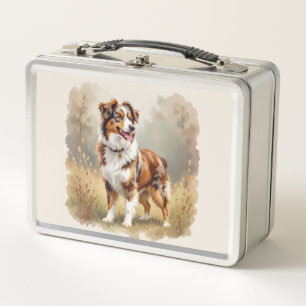 Australian Shepherd Dog Red Merle Aussie Metal Lunch Box