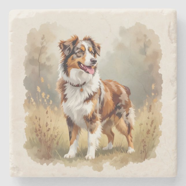Australian Shepherd Dog Red Merle Aussie Stone Coaster (Front)