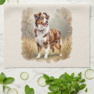 Australian Shepherd Dog Red Merle Aussie Tea Towel