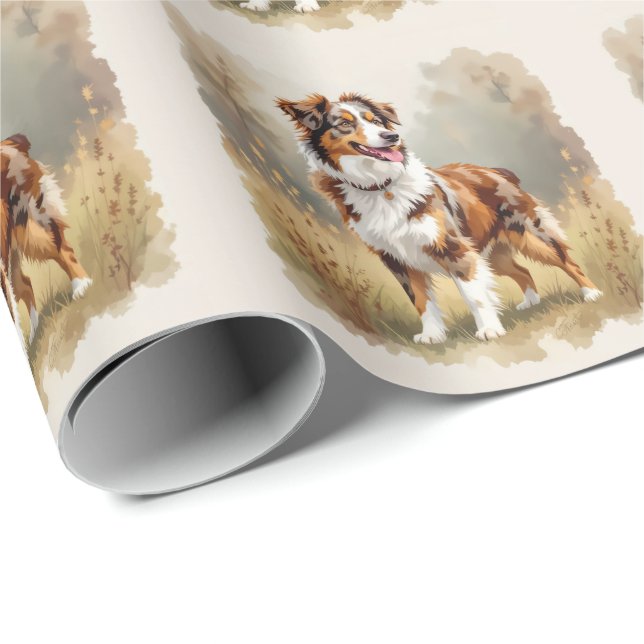 Australian Shepherd Dog Red Merle Aussie Wrapping Paper (Roll Corner)