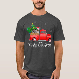 Australian Shepherd Dog Riding Red Truck Christmas T-Shirt