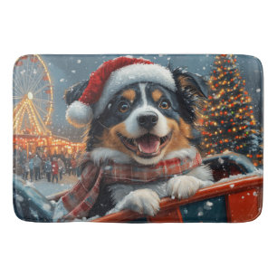 Australian Shepherd Dog Roller Coaster Christmas Bath Mat