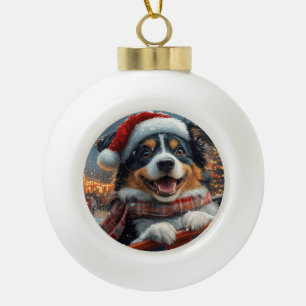 Australian Shepherd Dog Roller Coaster Christmas Ceramic Ball Christmas Ornament