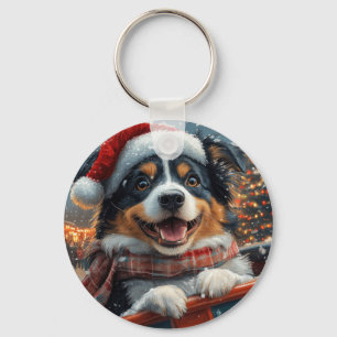 Australian Shepherd Dog Roller Coaster Christmas Key Ring