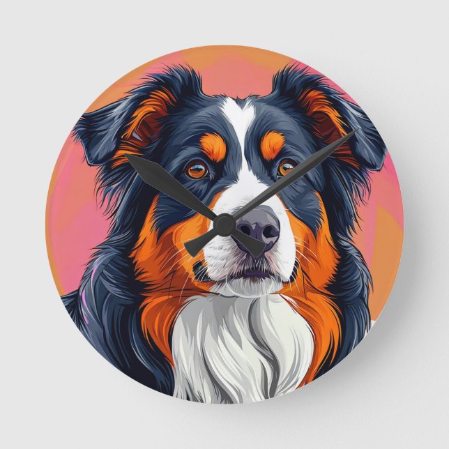 Australian Shepherd dog Round Clock (Front)