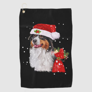 Australian Shepherd Dog Santa Hat Christmas Golf Towel